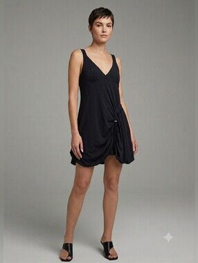 MC Planet Black Avant Garde Bubble Hem Draped Mini Slip Dress Size 8 NWOT LBD